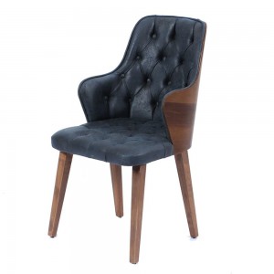 Delux καρέκλα με ξύλινο σκελετό σε φυσική απόχρωση και ύφασμα σε μπλε απόχρωση 50x48x90 εκ