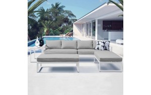 Orbea σετ καθιστικό εξωτερικού χώρου σε λευκό χρώμα με μπεζ μαξιλάρια