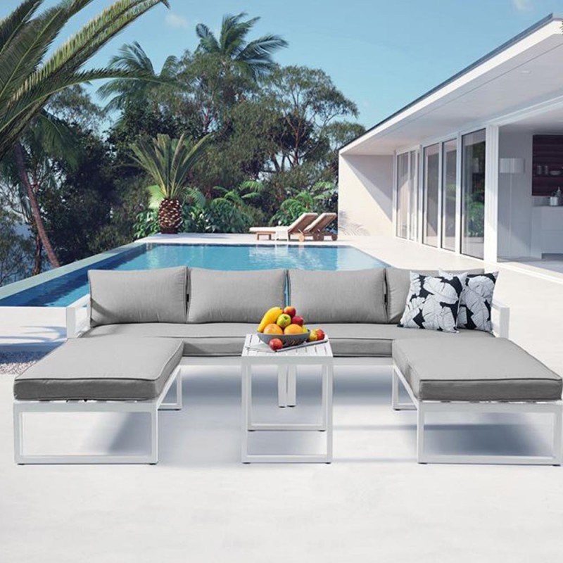 Orbea σετ καθιστικό εξωτερικού χώρου σε λευκό χρώμα με μπεζ μαξιλάρια