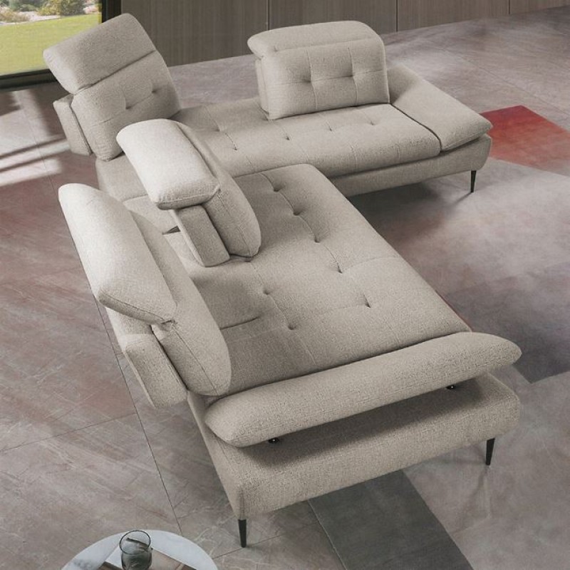 Selby καναπές με αριστερή γωνία και ανακλινόμενα κεφαλάρια από ύφασμα σε μπεζ απόχρωση 303x224x108 εκ