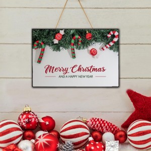 Happy New Year ξύλινο πινακάκι χειροποίητο με εικόνα χριστουγεννιάτικων στολιδιών