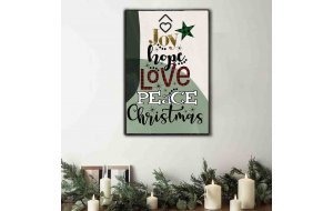 Χριστουγεννιάτικο Vintage ξύλινο πινακάκι Joy Hope Love Peace Christmas 20x30 εκ