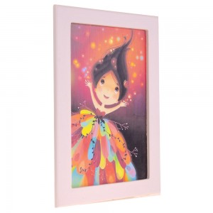 Διακοσμητικό χειροποίητο ξύλινο πινακάκι κορίτσι με πολύχρωμο φόρεμα 23x33 εκ