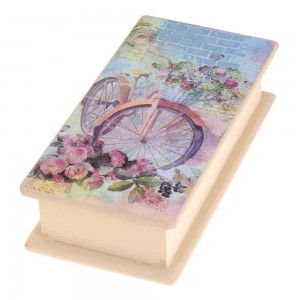 Διακοσμητικό  κουτί ξύλινο χειροποίητο με θέμα Vintage ποδήλατο και λουλούδια 26.5x13x7 εκ