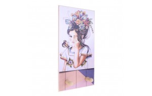 Χειροποίητη ξύλινη κρεμάστρα με θέμα κοπέλα με πεταλούδες 20x40 εκ