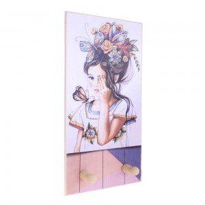 Χειροποίητη ξύλινη κρεμάστρα με θέμα Κοπέλα με Πεταλούδες 20x40 εκ