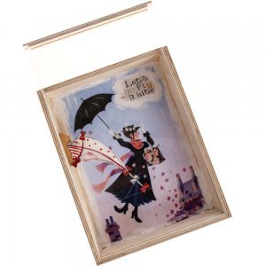 Mary Poppins χειροποίητη Πασχαλινή λαμπάδα σε χειροποίητο κουτί με plexiglass 22x7x29 εκ