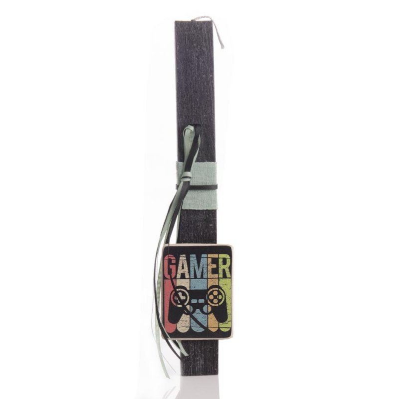 Πασχαλινή αρωματική λαμπάδα Gamer με διακοσμητικό χειροποίητο πινακάκι 23x33 εκ