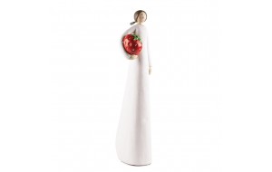 Διακοσμητική φιγούρα κοπέλας από πολυρεζίνη με λευκό φόρεμα και φράουλα 12.5x20x63 εκ