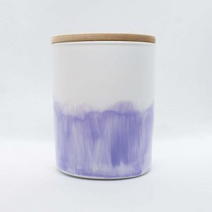 Κερί αρωματικό σόγιας σε γυάλινο βαζάκι ζωγραφισμένο στο χέρι με άρωμα λεβάντας 9x8 εκ