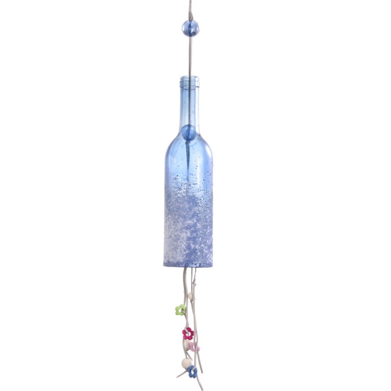 Κρεμαστό γυάλινο διακοσμητικό μπουκάλι σε μπλε απόχρωση με τεχνοτροπία σε τρία σχέδια 28 εκ