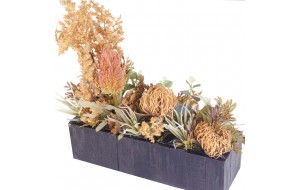 Ζαρντινιέρα ξύλινη σε μαύρο χρώμα με λουλούδια  διακοσμητικά 45x15x47 εκ