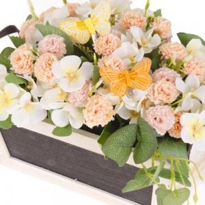 Επιτραπέζια διακοσμητική σύνθεση σε ξύλινο καφάσι με μαυροπίνακα και τεχνητά λουλούδια 24x13x20 εκ