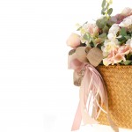 Ψάθινη τσάντα με διακοσμητική σύνθεση από τεχνητά λουλούδια 25x16x35 εκ