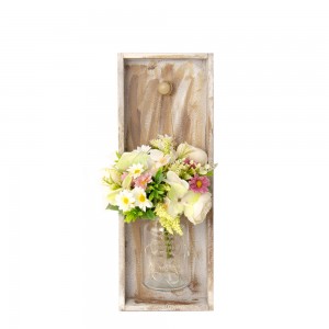 Ξύλινο επιτοίχιο διακοσμητικό με τεχνητά λουλούδια και λαμπάκια σε βαζάκι 14x3x40 εκ