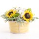 Sunshine ξύλινο καλάθι σε κίτρινο χρώμα με διακοσμητικά λουλούδια 35x33x23 εκ
