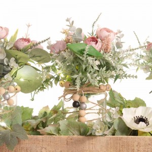 Ξύλινος δίσκος με γυάλινα βαζάκια και διακοσμητικά λουλούδια με λαμπάκια μπαταρίας 60x26x30 εκ