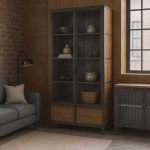 Industrial μεταλλική βιτρίνα με ξύλο mango και γυαλί 100x40x200 εκ Industrial μεταλλική βιτρίνα με ξύλο mango και γυαλί 100x40x200 εκ
