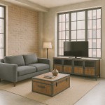 Industrial μεταλλικός μπουφές με ξύλο mango και γυαλί 202x40x102 εκ Industrial μεταλλικός μπουφές με ξύλο mango και γυαλί 202x40x102 εκ