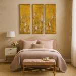 Gold Foil τρίπτυχος πίνακας ελαιογραφίας με απεικόνιση λουλούδια σε χρυσή κορνίζα 120x120 εκ
