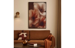 Cream Flowers πίνακας ελαιογραφίας σε τυπωμένο καμβά με θέμα λουλούδια σε wenge κορνίζα 83x123 εκ