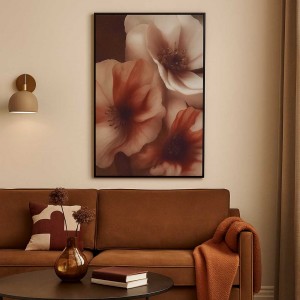 Cream Flowers πίνακας ελαιογραφίας σε τυπωμένο καμβά με θέμα λουλούδια σε wenge κορνίζα 83x123 εκ