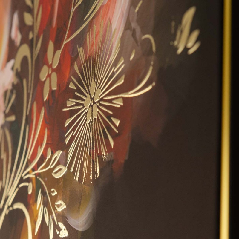 Retro πίνακας ζωγραφικής γυναίκα με λουλούδια σε χρυσή κορνίζα 82x82 εκ