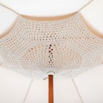 Boho στρογγυλή ομπρέλα μακραμέ σε λευκό χρώμα με ξύλινο ιστό 180x245 εκ.