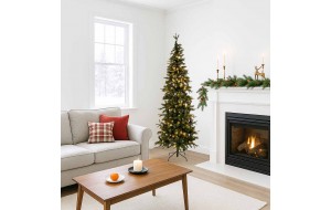 Alpine Pre-Lit Slim χριστουγεννιάτικο δέντρο σε πράσινη απόχρωση με ενσωματωμένα 150 LED λαμπάκια και ύψος 150 εκ  