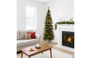 Alpine Pre-Lit Slim χριστουγεννιάτικο δέντρο σε πράσινη απόχρωση με ενσωματωμένα 200 LED λαμπάκια και ύψος 180 εκ  