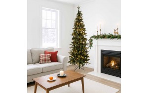Alpine Pre-Lit Slim χριστουγεννιάτικο δέντρο σε πράσινη απόχρωση με ενσωματωμένα 300 LED λαμπάκια και ύψος 210 εκ  