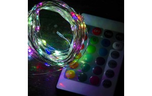 100 Led RGB λαμπάκια αδιάβροχα με πρόγραμμα χάλκινο καλώδιο και remote control 10μ