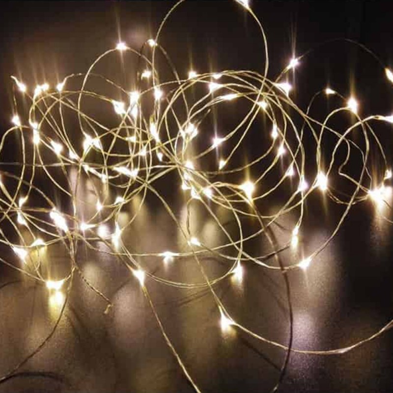200 Led λαμπάκια με χάλκινο καλώδιο και θερμό λευκό φως 20μ
