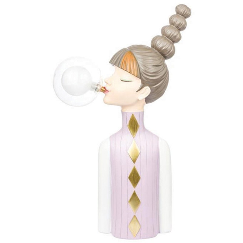 Διακοσμητική φιγούρα πολυρεζίνης κοπέλα με τσιχλόφουσκα φωτιζόμενη 17.5x18.5x39.5 εκ