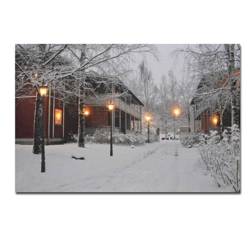 Διακοσμητικός φωτιζόμενος πίνακας με χιονισμένο τοπίο και λαμπάκια Led 60x40 εκ