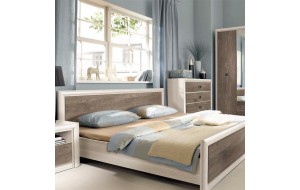 London διπλό κρεβάτι από MDF σε λευκή και φυσική απόχρωση 165x205,5x42,5 εκ
