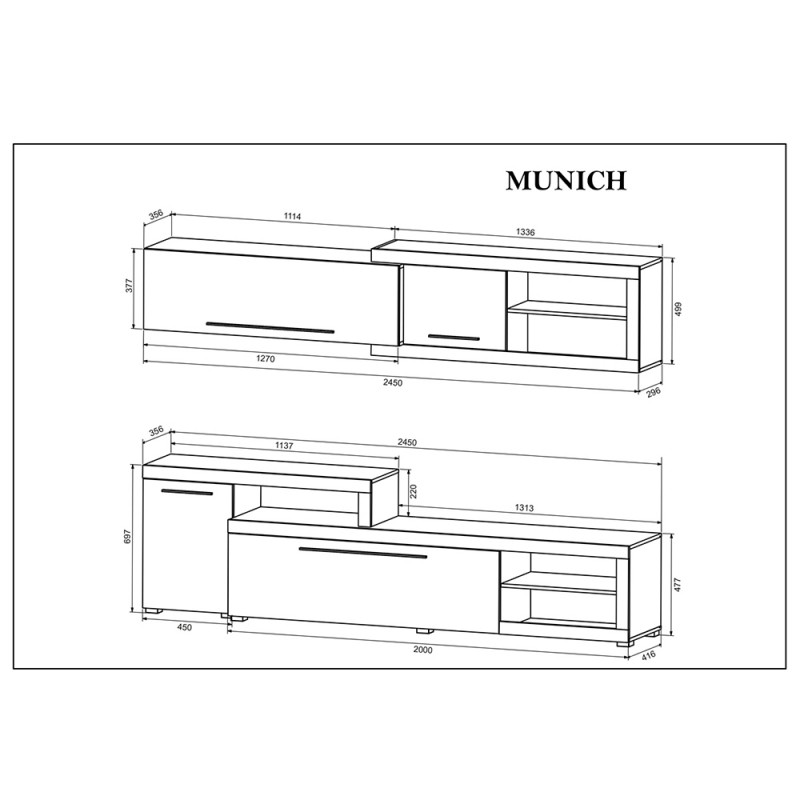 Munich σύνθεση σαλονιού σε γκρι και φυσική απόχρωση σετ 3 τεμαχίων 245x41.5x190 εκ