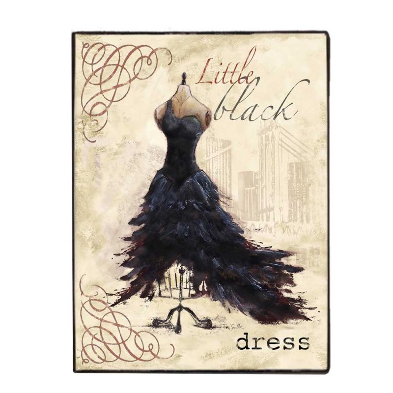 Little black dress vintage χειροποίητο ξύλινο πινακάκι