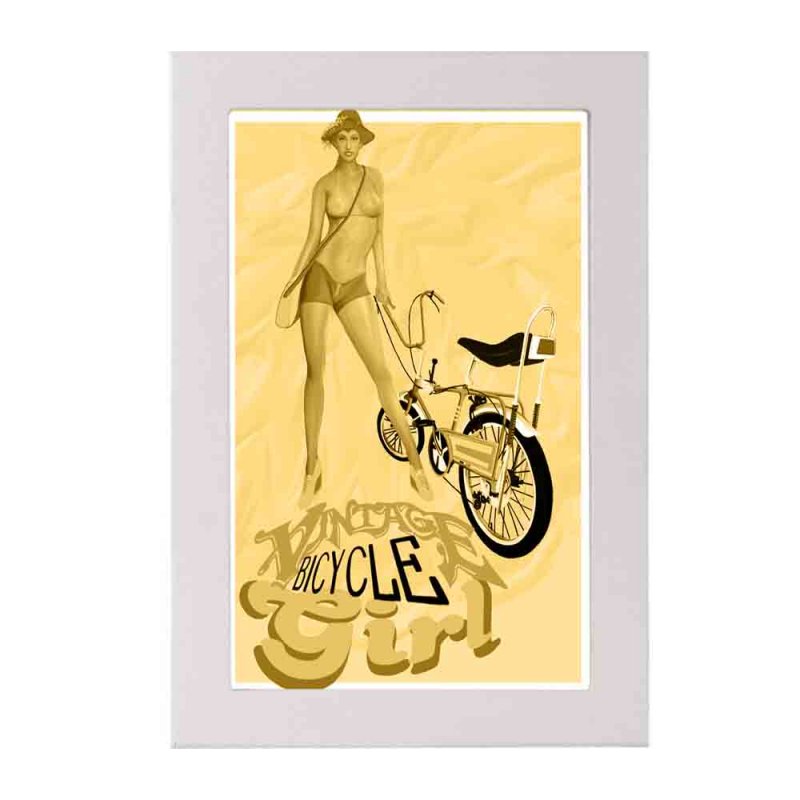 Bicycle girl ξύλινος vintage πίνακας