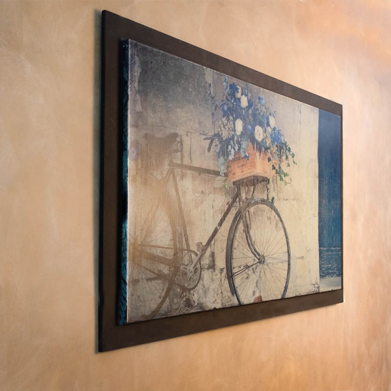 Romantic bike χειροποίητος ξύλινος πίνακας με πλαίσιο σε μαύρο χρώμα 114x68 εκ