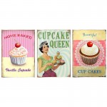 Cupcakes vintage σετ τριών τεμαχίων από ξύλινους χειροποίητους πίνακες