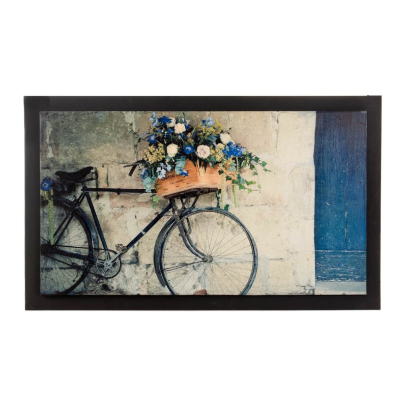 Romantic bike χειροποίητος ξύλινος πίνακας με πλαίσιο σε μαύρο χρώμα 114x68 εκ