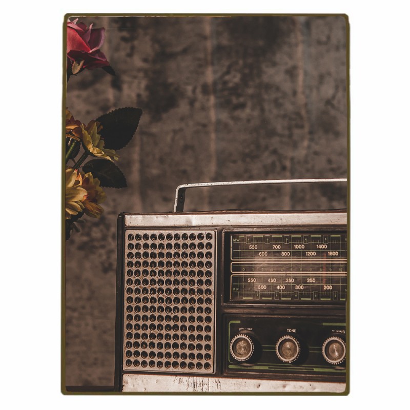 Ραδιόφωνο με βάζο vintage τρίπτυχος πίνακας ξύλινος χειροποίητος
