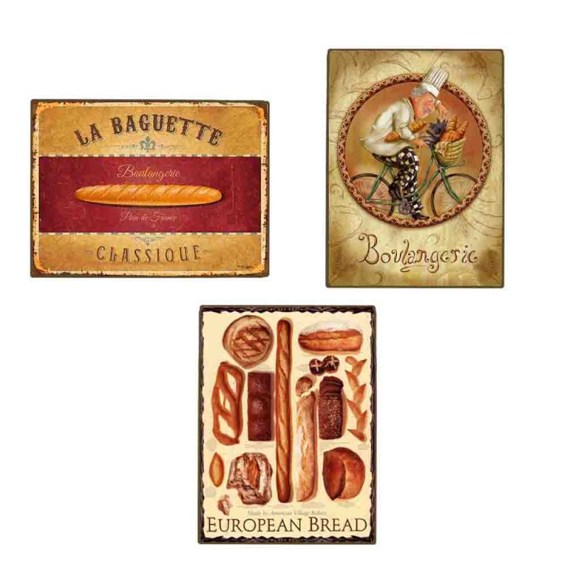 Boulangerie σετ τριών τεμαχίων από ξύλινους χειροποίητους πίνακες
