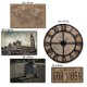 Travel Vintage σετ τεσσάρων τεμαχίων απο ξύλινους χειροποίητους πίνακες και ρολόι τοίχου