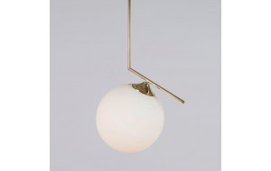 Mina μεταλλικό μονόφωτο φωτιστικό οροφής με χρυσό ή ασημί φινίρισμα και γυάλινη λευκή μπάλα 23x90 εκ