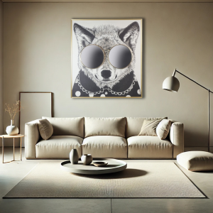 Racoon Thug Life πίνακας με ασημί καθρέπτη σε καμβά και πλαίσιο σε χρυσό χρώμα 118x130 εκ
