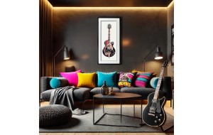 Rock Guitar πίνακας από 3D κολλάζ σε σχήμα ηλεκτρικής κιθάρας 50x100 εκ