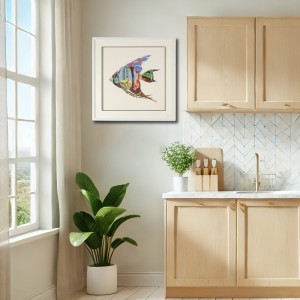 Angel fish πίνακας από 3D κολλάζ σε σχήμα ψαριού 60x60 εκ