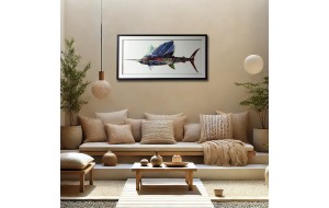 Swordfish πίνακας από 3D κολλάζ σε σχήμα ξιφία 130x65 εκ
